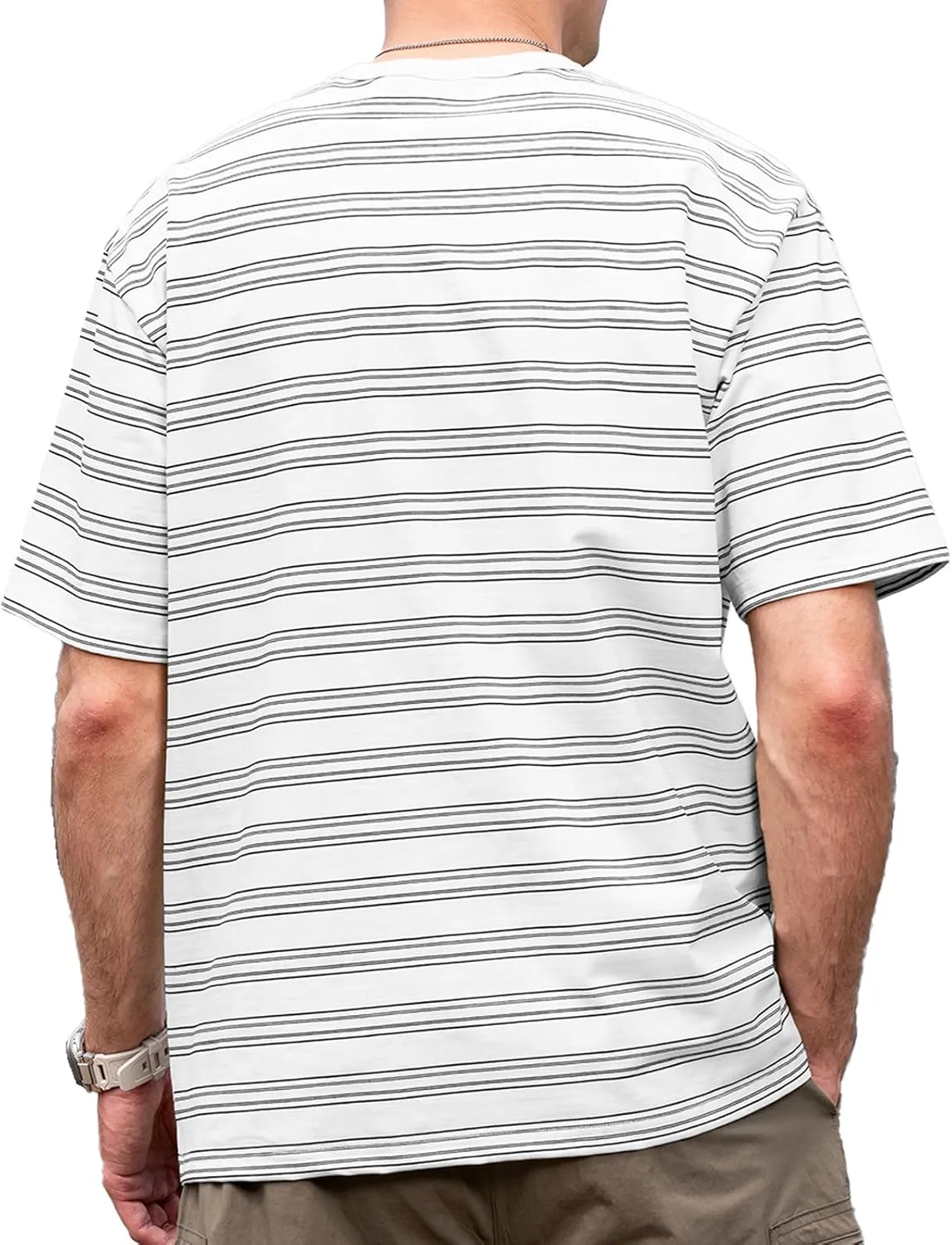 Men's Stripe Short Sleeve T-Shirt Mens Classic Casual Stripe Loose Shirts