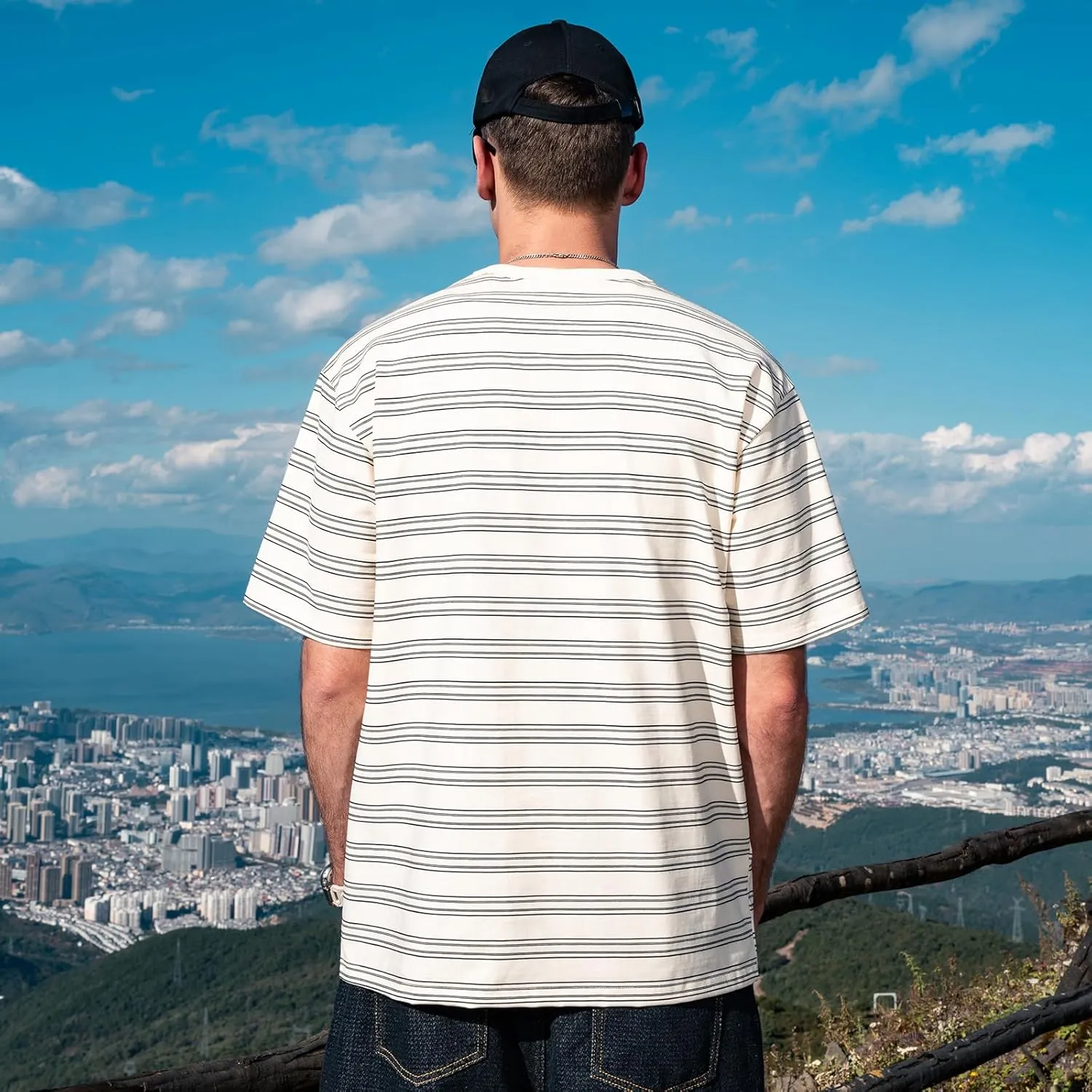 Men's Stripe Short Sleeve T-Shirt Mens Classic Casual Stripe Loose Shirts