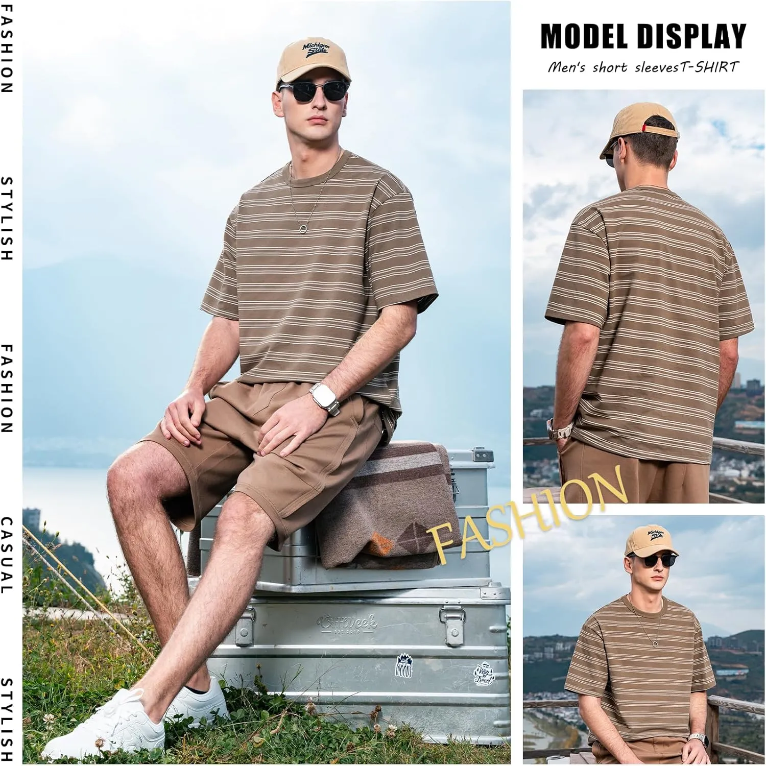 Men's Stripe Short Sleeve T-Shirt Mens Classic Casual Stripe Loose Shirts