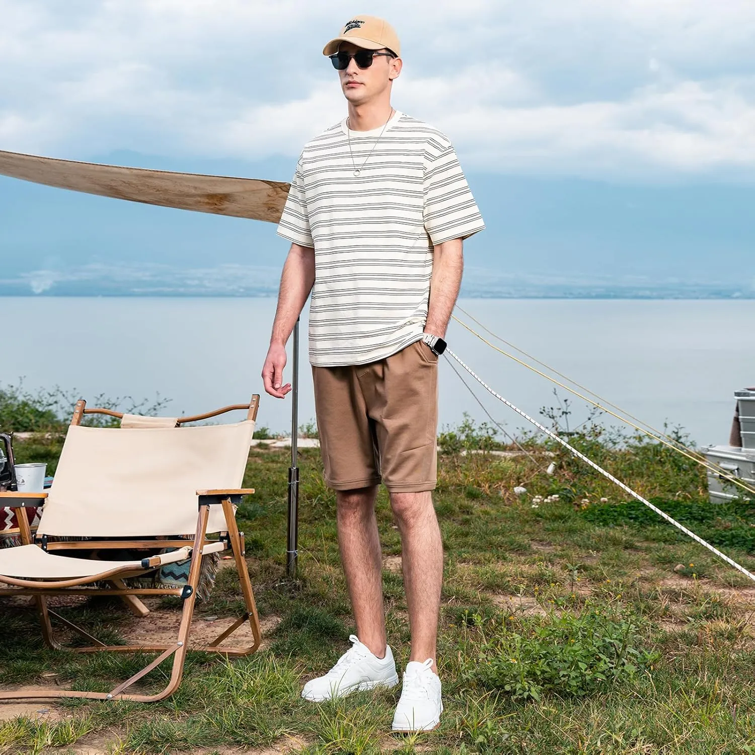 Men's Stripe Short Sleeve T-Shirt Mens Classic Casual Stripe Loose Shirts
