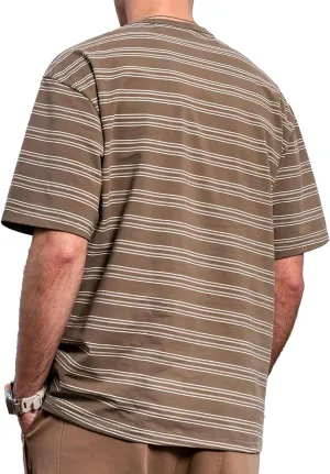 Men's Stripe Short Sleeve T-Shirt Mens Classic Casual Stripe Loose Shirts