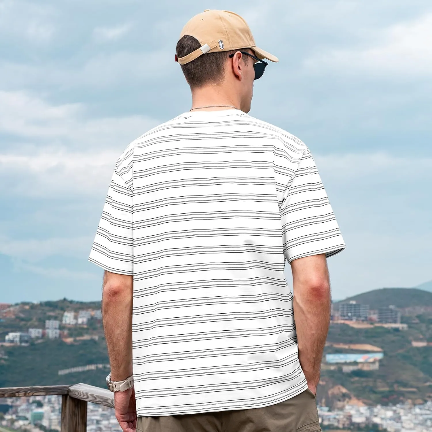 Men's Stripe Short Sleeve T-Shirt Mens Classic Casual Stripe Loose Shirts