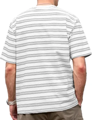 Men's Stripe Short Sleeve T-Shirt Mens Classic Casual Stripe Loose Shirts