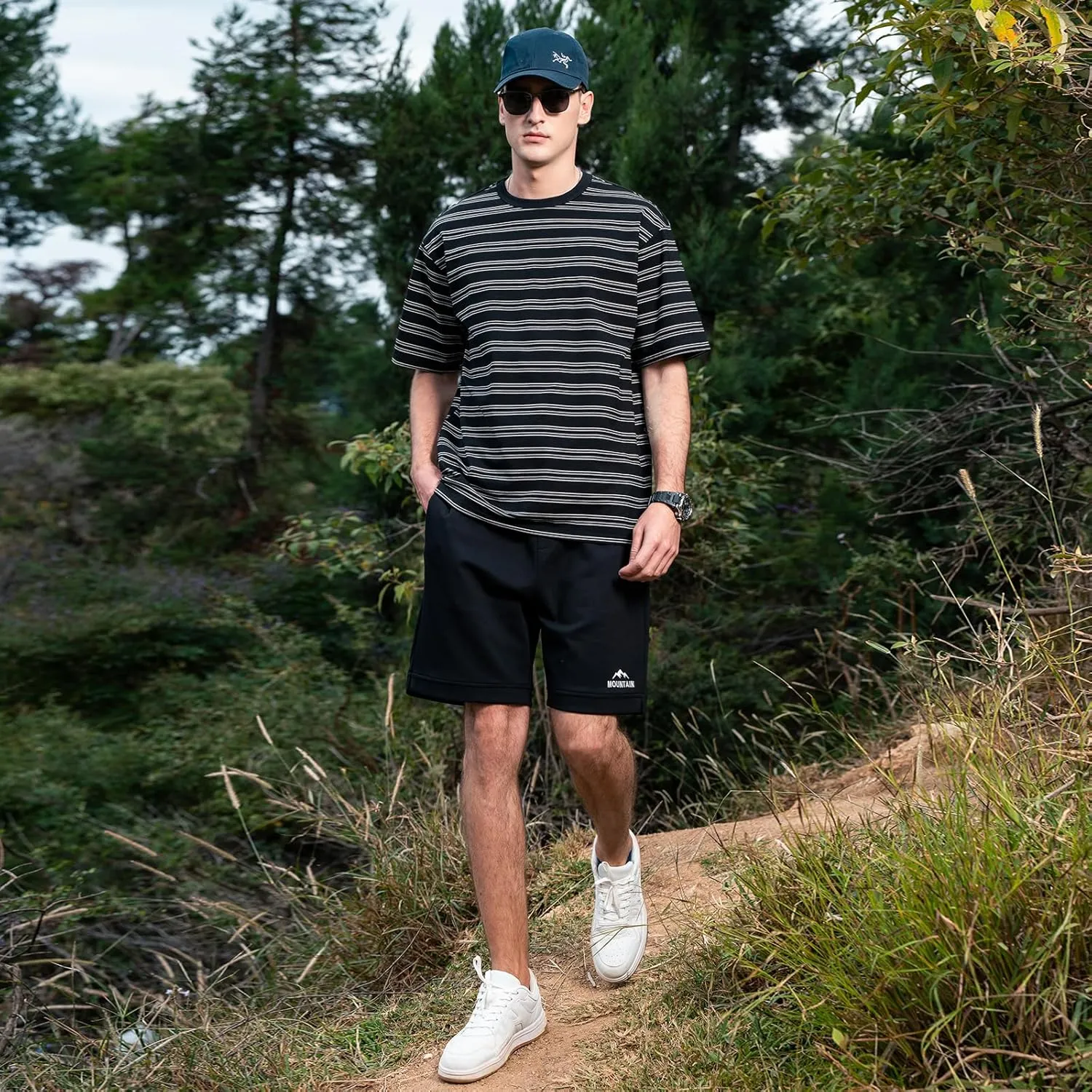 Men's Stripe Short Sleeve T-Shirt Mens Classic Casual Stripe Loose Shirts