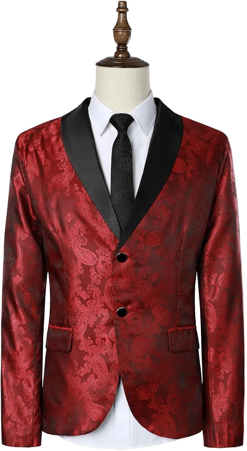 Mens Stylish Dinner Tux Dress Blazer Retro Tuxedo Jackets for Dinner Party Wedding Prom Slim Fit Suit Jacket Sport Coats