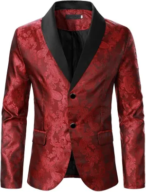 Mens Stylish Dinner Tux Dress Blazer Retro Tuxedo Jackets for Dinner Party Wedding Prom Slim Fit Suit Jacket Sport Coats