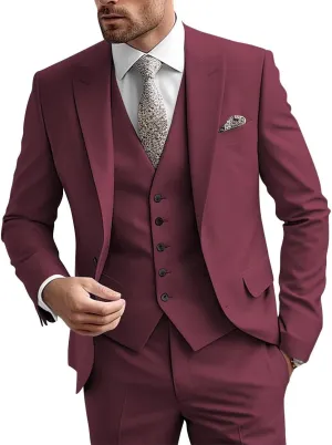 Mens Suit 3 Piece Slim Fit Suit for Men Groom Wedding Suit Prom Tuxedo for Men Jacket Vest Pants Set