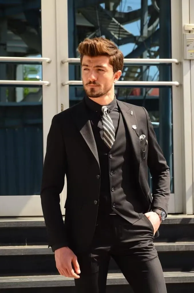 Mens Suit 3 Piece Slim Fit Suit for Men Groom Wedding Suit Prom Tuxedo for Men Jacket Vest Pants Set