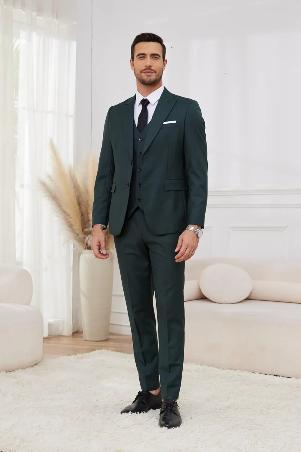 Mens Suit 3 Piece Slim Fit Suit for Men Groom Wedding Suit Prom Tuxedo for Men Jacket Vest Pants Set