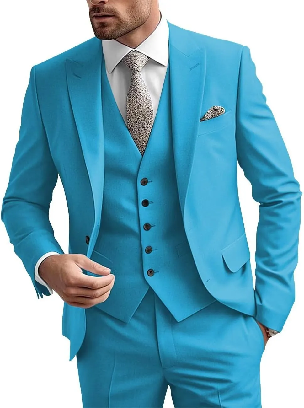 Mens Suit 3 Piece Slim Fit Suit for Men Groom Wedding Suit Prom Tuxedo for Men Jacket Vest Pants Set