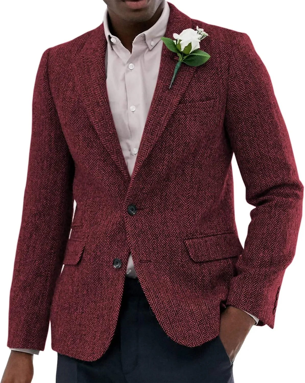 Men's Suit Herringbone Tweed Blazer Slim Fit Tuxedo Sports Jacket Coat Casual Suit Jacket Wool Blend Blazer