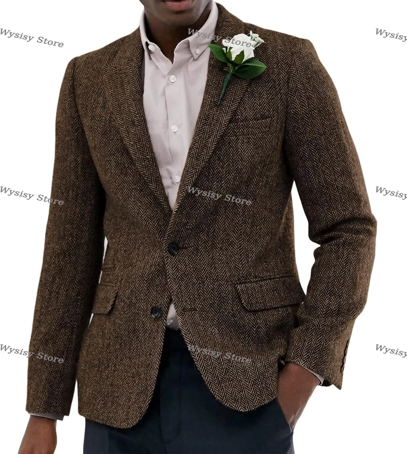 Men's Suit Herringbone Tweed Blazer Slim Fit Tuxedo Sports Jacket Coat Casual Suit Jacket Wool Blend Blazer