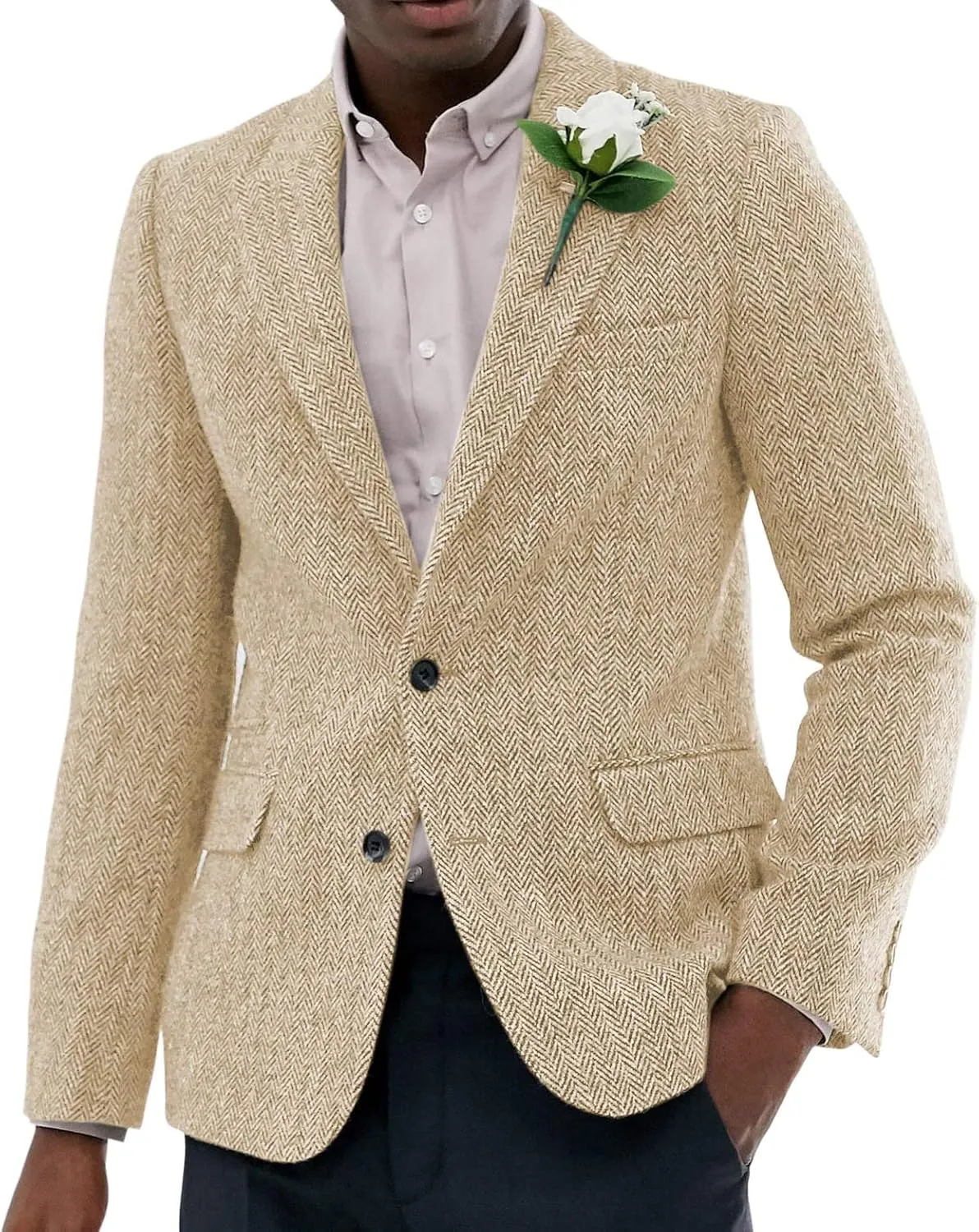 Men's Suit Herringbone Tweed Blazer Slim Fit Tuxedo Sports Jacket Coat Casual Suit Jacket Wool Blend Blazer