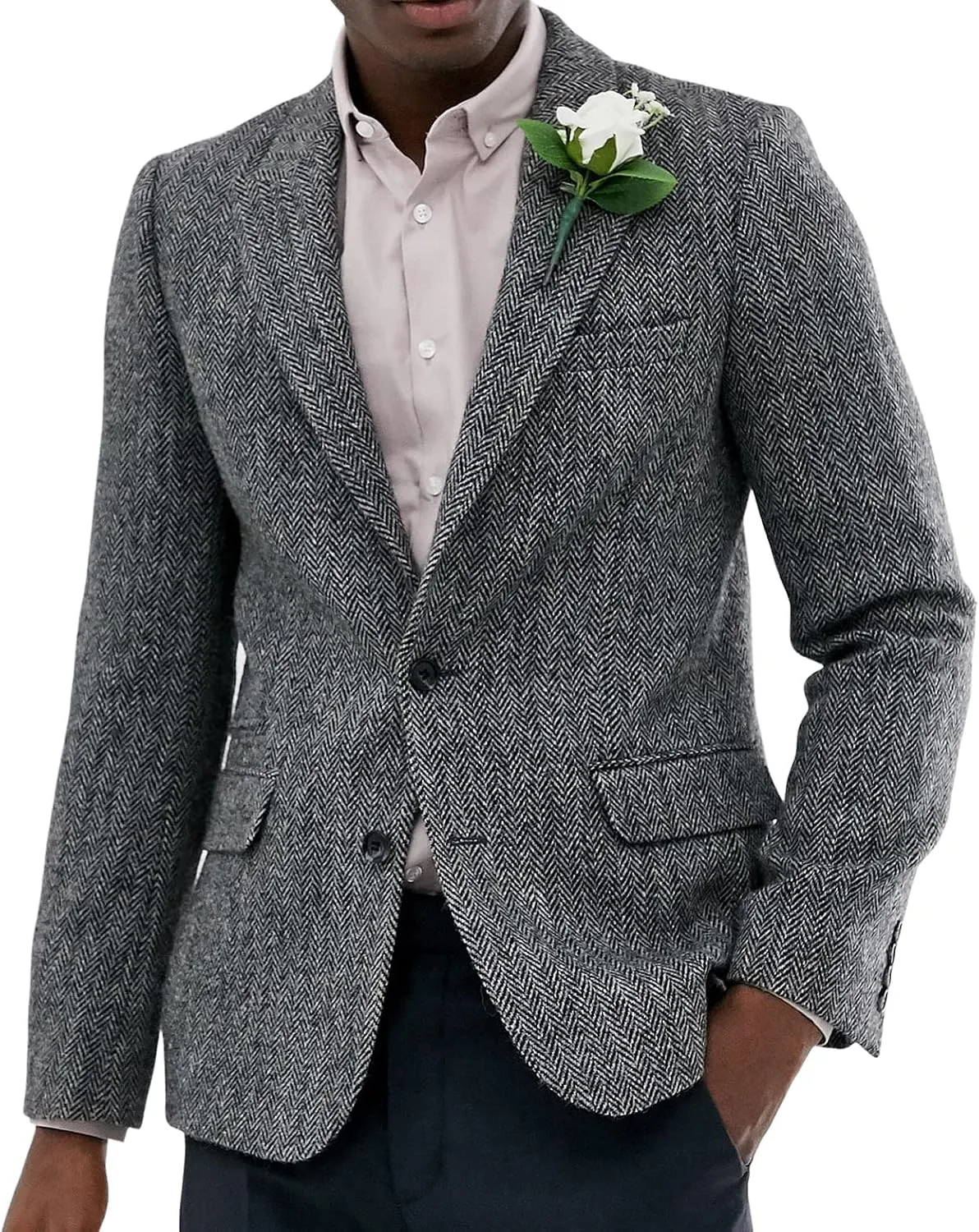 Men's Suit Herringbone Tweed Blazer Slim Fit Tuxedo Sports Jacket Coat Casual Suit Jacket Wool Blend Blazer