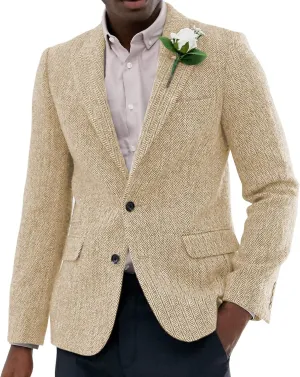 Men's Suit Herringbone Tweed Blazer Slim Fit Tuxedo Sports Jacket Coat Casual Suit Jacket Wool Blend Blazer