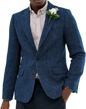 Men's Suit Herringbone Tweed Blazer Slim Fit Tuxedo Sports Jacket Coat Casual Suit Jacket Wool Blend Blazer