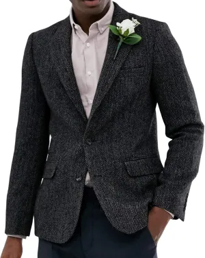 Men's Suit Herringbone Tweed Blazer Slim Fit Tuxedo Sports Jacket Coat Casual Suit Jacket Wool Blend Blazer