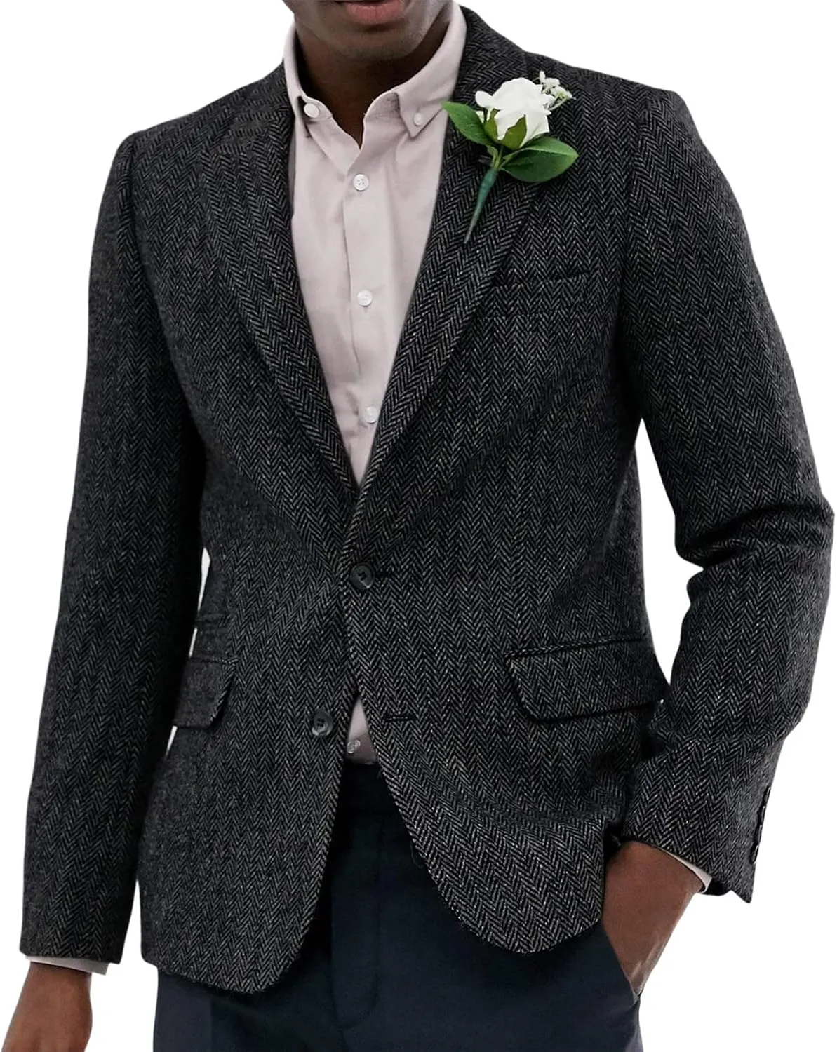 Men's Suit Herringbone Tweed Blazer Slim Fit Tuxedo Sports Jacket Coat Casual Suit Jacket Wool Blend Blazer