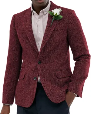 Men's Suit Herringbone Tweed Blazer Slim Fit Tuxedo Sports Jacket Coat Casual Suit Jacket Wool Blend Blazer