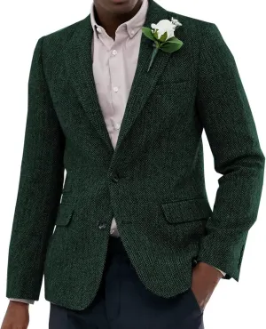 Men's Suit Herringbone Tweed Blazer Slim Fit Tuxedo Sports Jacket Coat Casual Suit Jacket Wool Blend Blazer