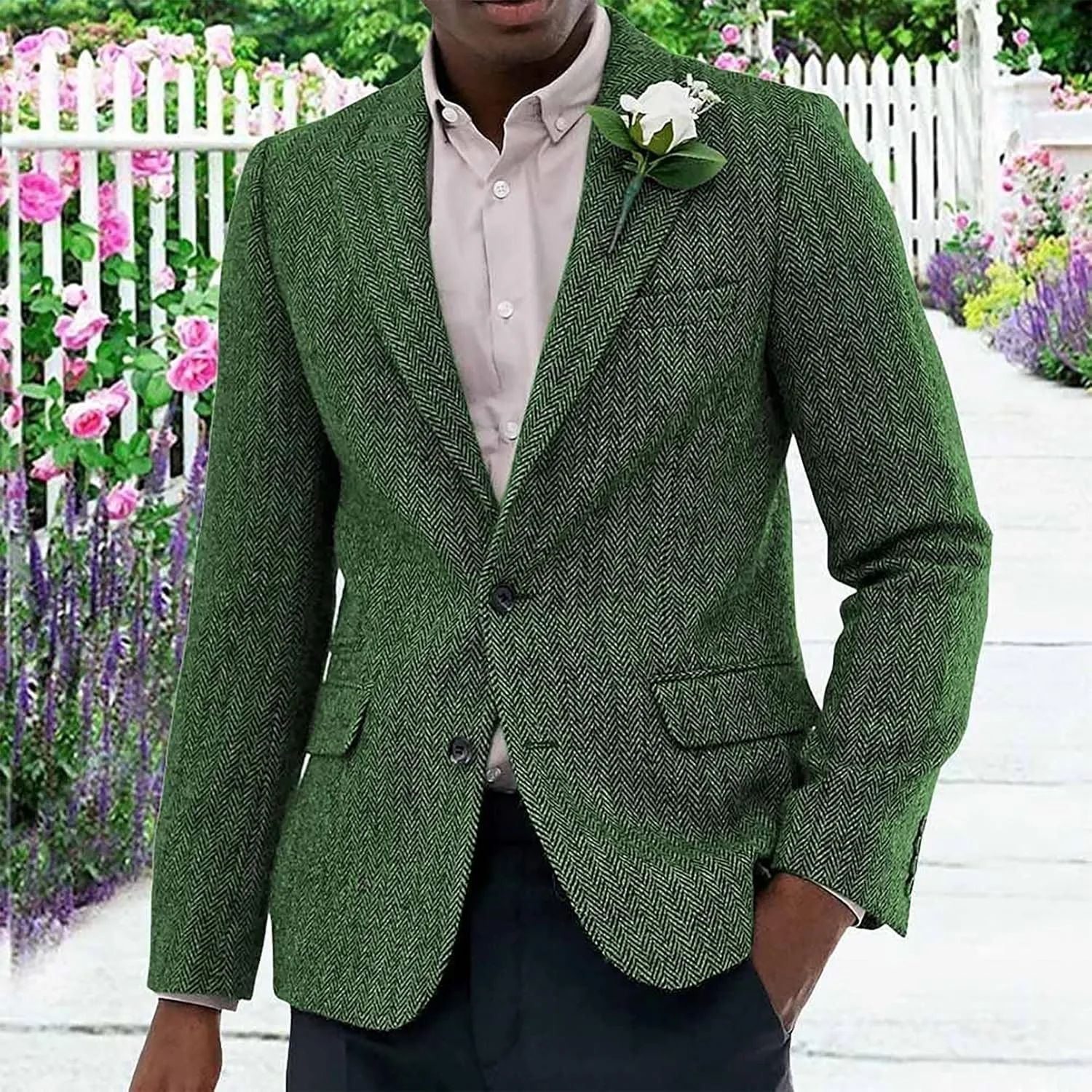 Men's Suit Herringbone Tweed Blazer Slim Fit Tuxedo Sports Jacket Coat Casual Suit Jacket Wool Blend Blazer
