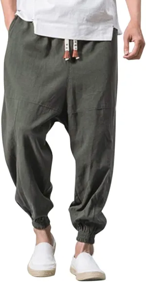 Men's Summer Pants Solid Color Elastic Waist Drawstring Pocket Slim Leg Casual Athletic Sport Clothes Fresh Trousers