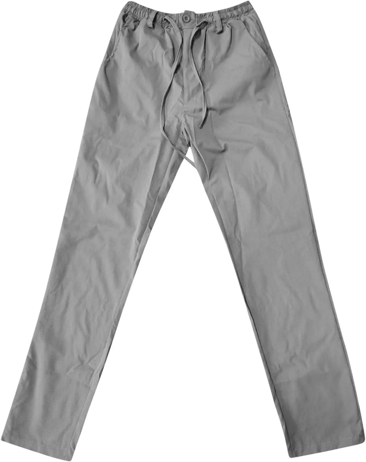 Men's Summer Pants Solid Color Elastic Waist Drawstring Pocket Slim Leg Comfortable Soft Fit Summer Trendy Trousers