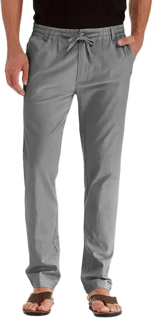 Men's Summer Pants Solid Color Elastic Waist Drawstring Pocket Slim Leg Comfortable Soft Fit Summer Trendy Trousers