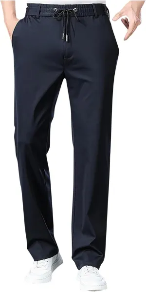 Men's Summer Pants Solid Color Elastic Waist Drawstring Pocket Slim Leg Fashion Athletic Sport Clothes Cute Trousers