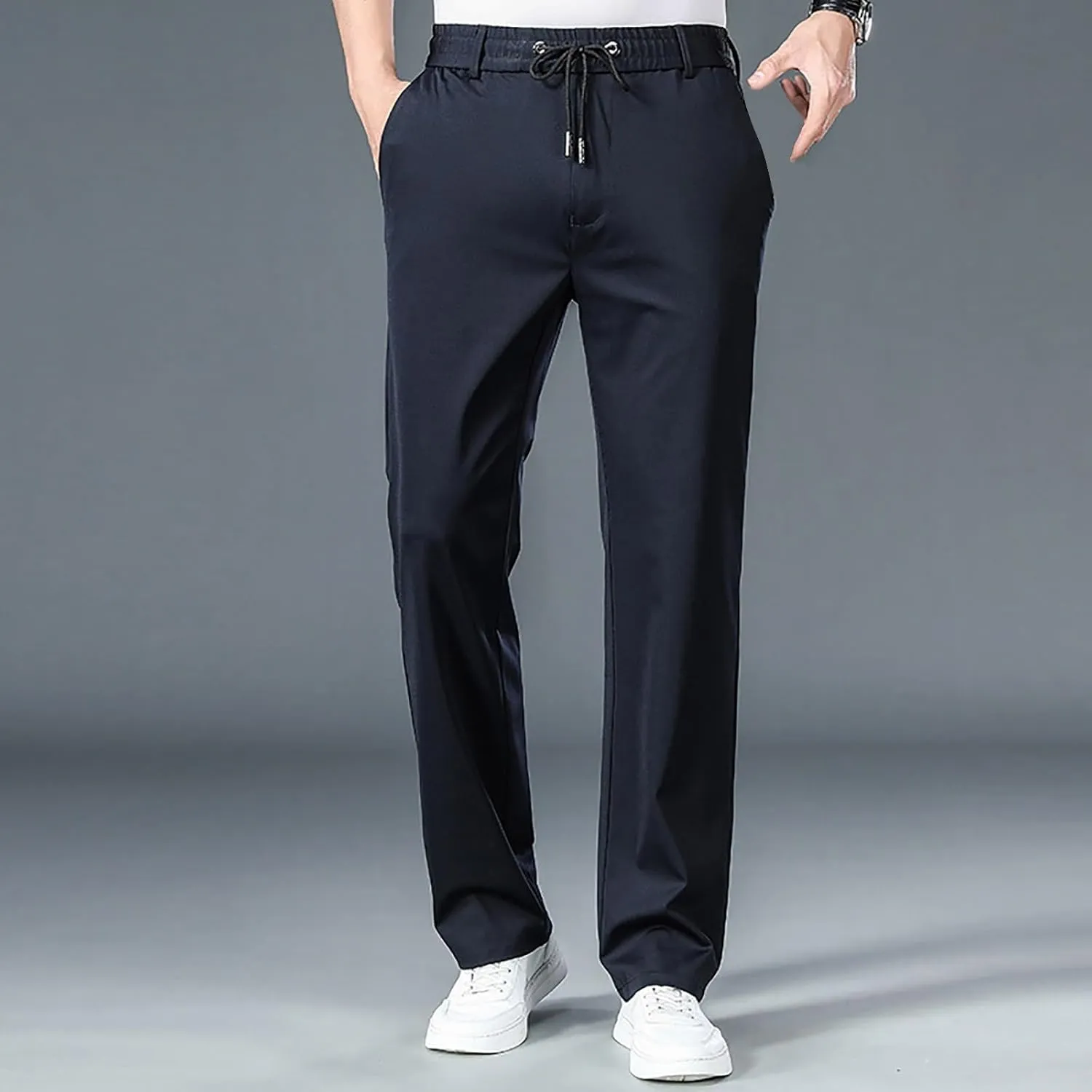 Men's Summer Pants Solid Color Elastic Waist Drawstring Pocket Slim Leg Fashion Athletic Sport Clothes Cute Trousers