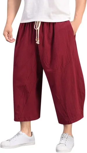 Men's Summer Pants Solid Color Elastic Waist Drawstring Pocket Wide Leg Fashion Leisure Style Summer Cute Trousers
