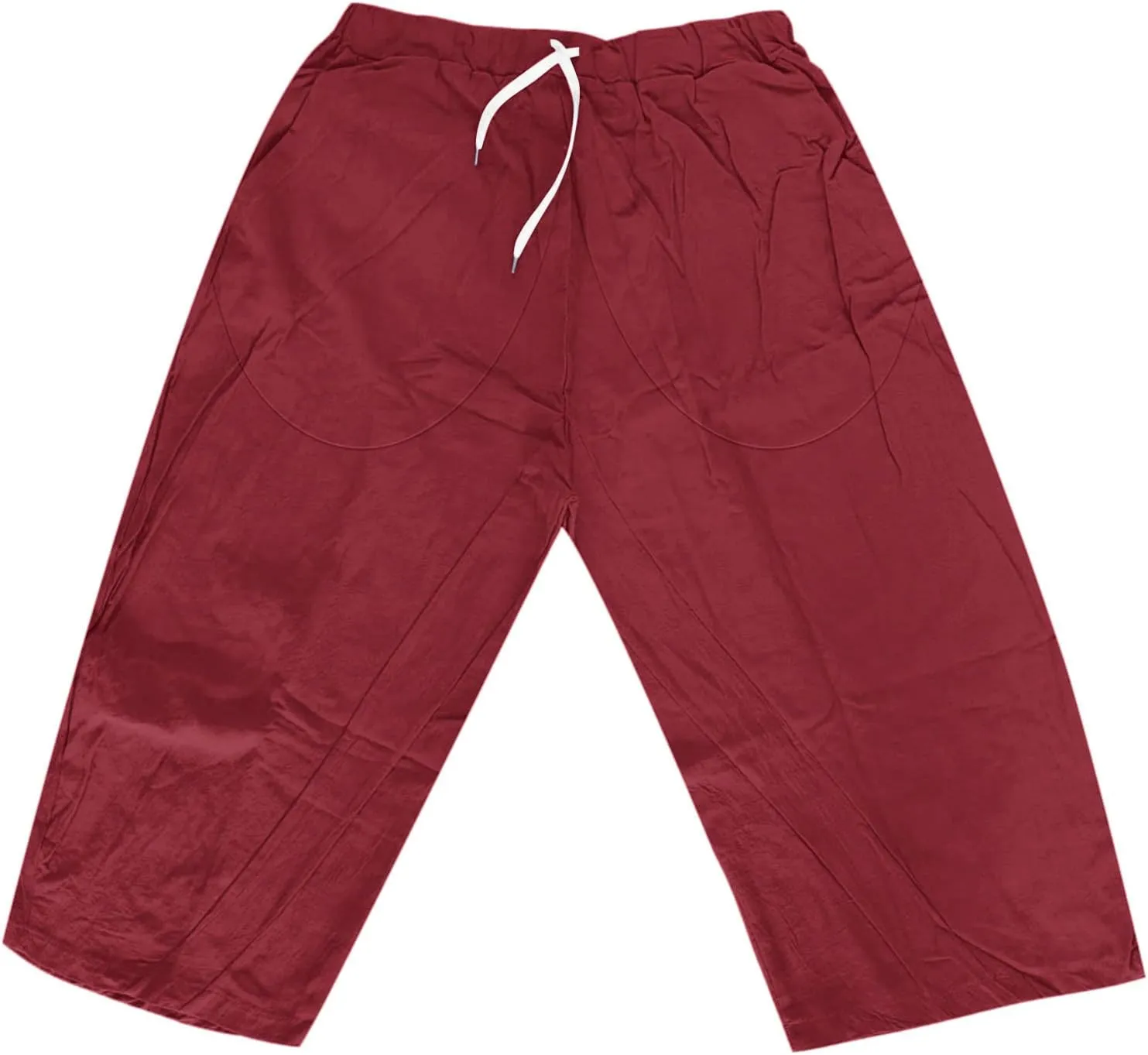 Men's Summer Pants Solid Color Elastic Waist Drawstring Pocket Wide Leg Fashion Leisure Style Summer Cute Trousers