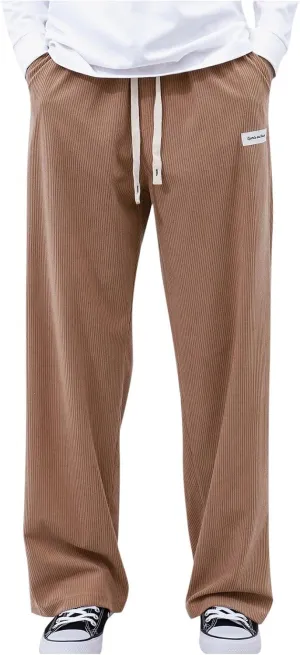 Men's Summer Pants Solid Color Elastic Waist Drawstring Pocket Wide Leg Fashion Loose Sport Clothes Cute Trousers