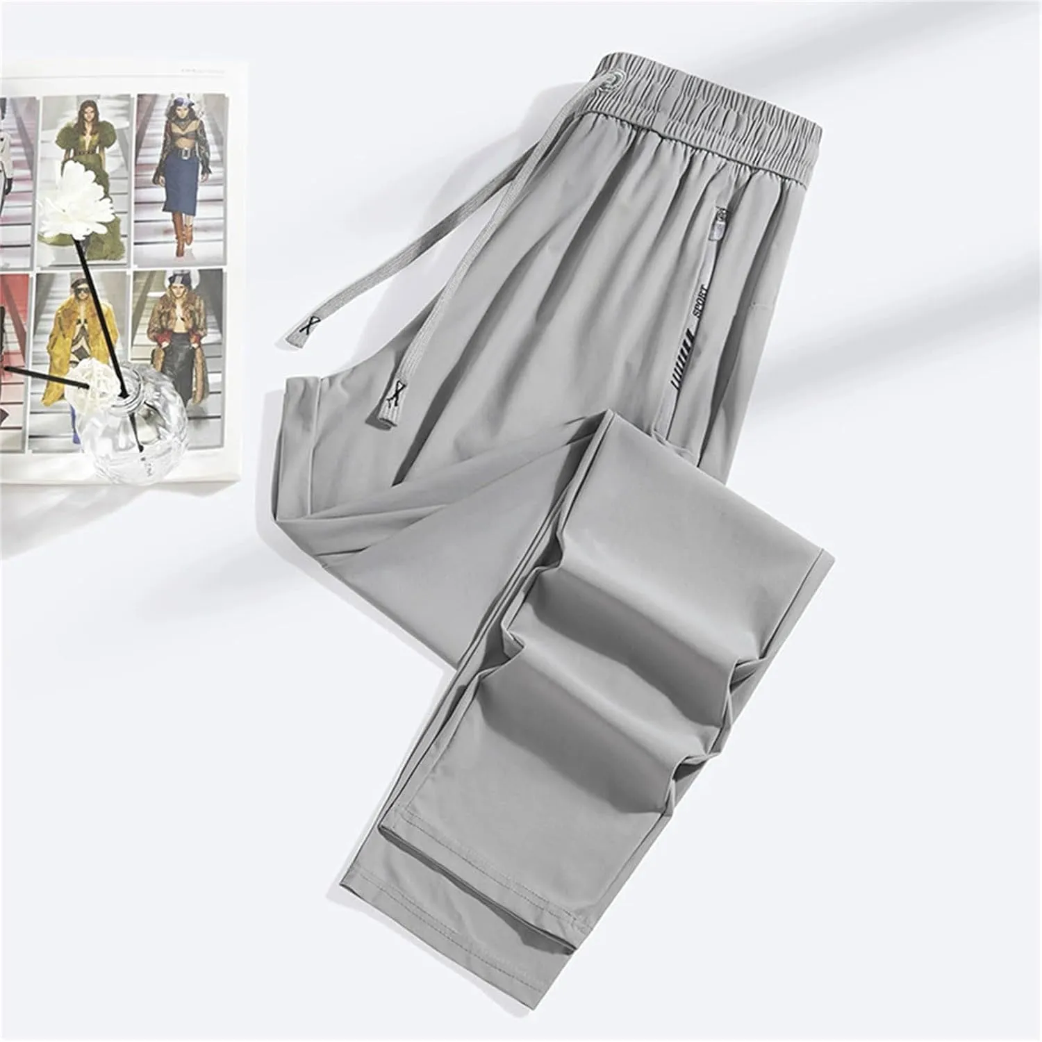 Men's Summer Pants Sweatpants Elastic Waist Drawstring Zipper Slim Leg Fashion Loose Sport Clothes Trendy Trousers