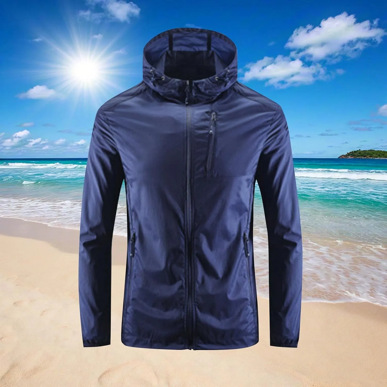 Mens Sun Protection Outdoor Lightweight Jacket Full Zip Hoodie Casual Fishing Hiking Long Sleeve with Zipper Pockets