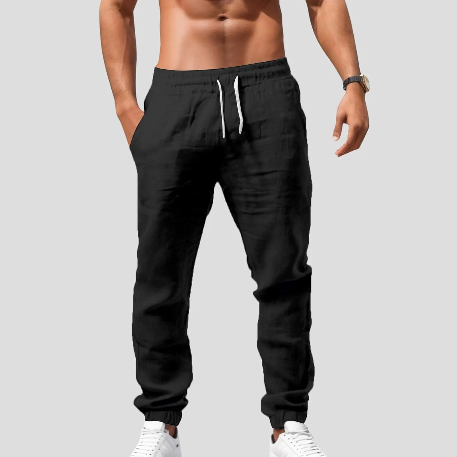 Men's Sweatpants Summer Drawstring Elastic Waist Fit Pockets Breathable Soft Fit Summer Fresh Running Trousers