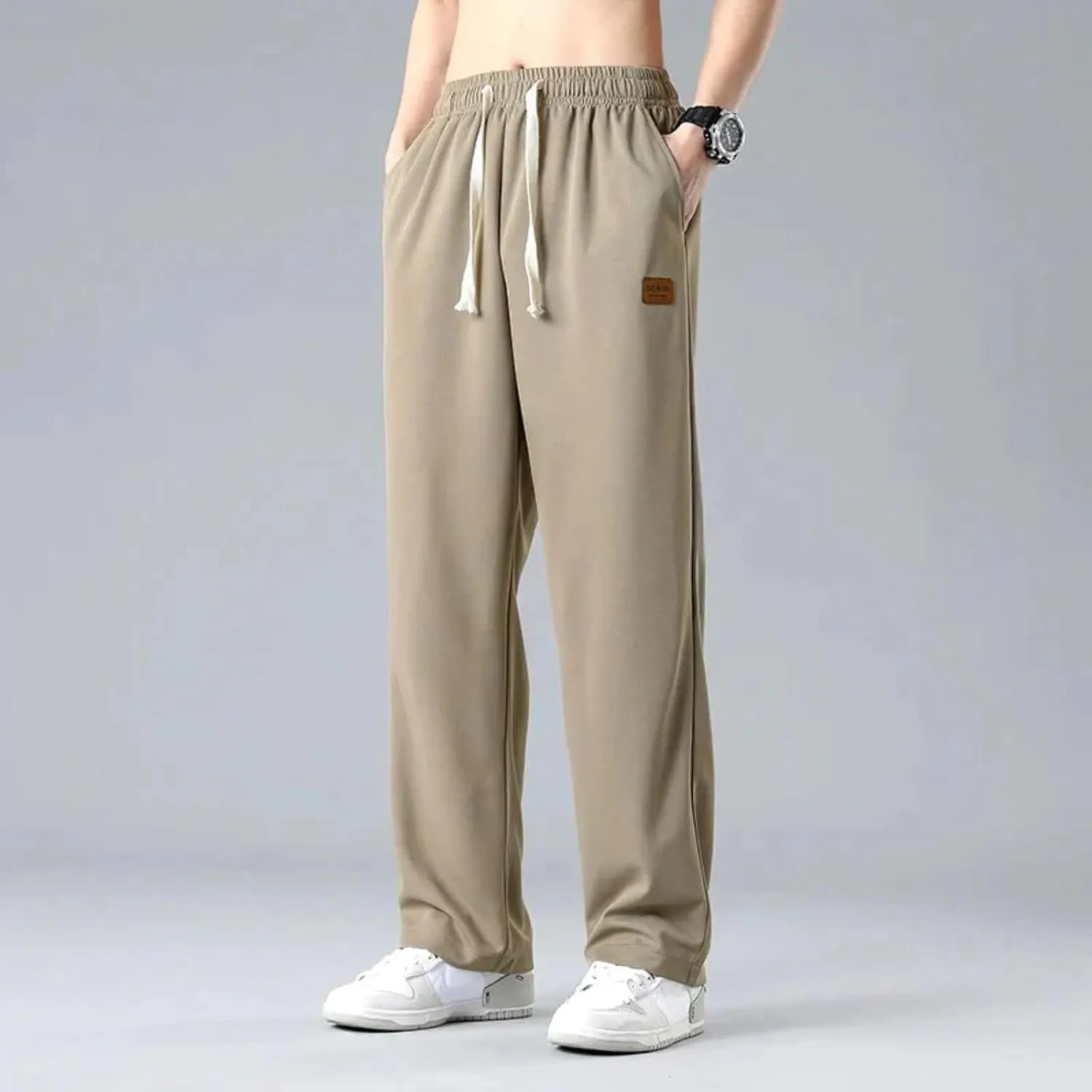 Men's Sweatpants Wide Leg Summer Drawstring Elastic Waist Fit Pockets Breathable Loose Sport Clothes Running Trousers