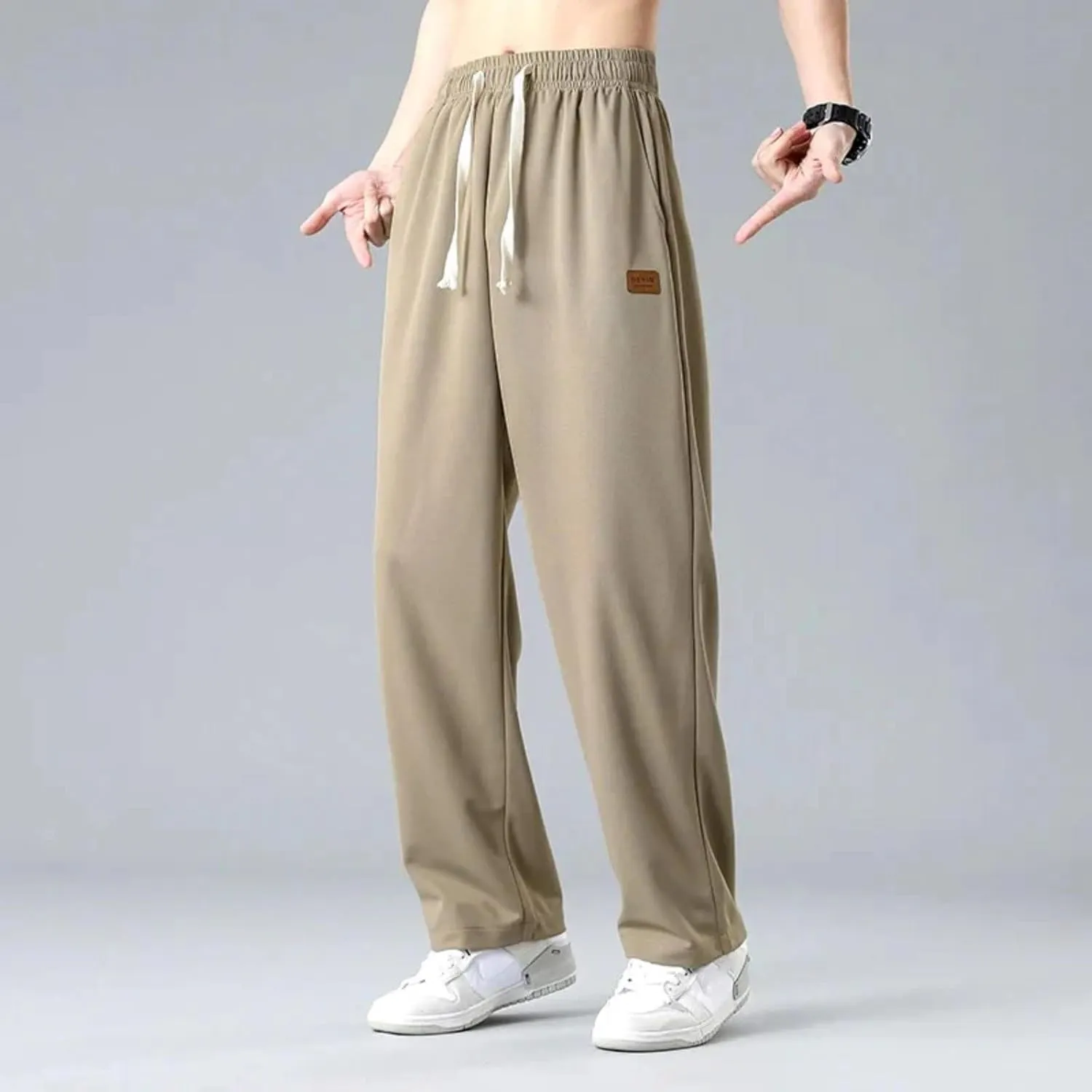 Men's Sweatpants Wide Leg Summer Drawstring Elastic Waist Fit Pockets Breathable Loose Sport Clothes Running Trousers