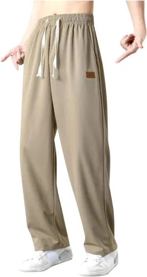 Men's Sweatpants Wide Leg Summer Drawstring Elastic Waist Fit Pockets Breathable Loose Sport Clothes Running Trousers