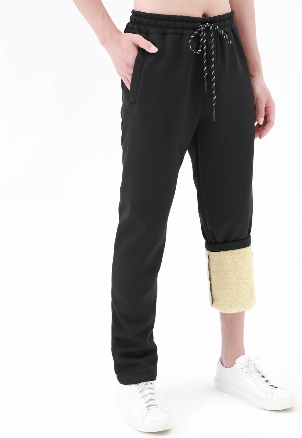 Mens Warm Sherpa Lined Fleece Jogger Sweatpants, Thicken Athletic Pants with Drawstring, for Lounge, Sports