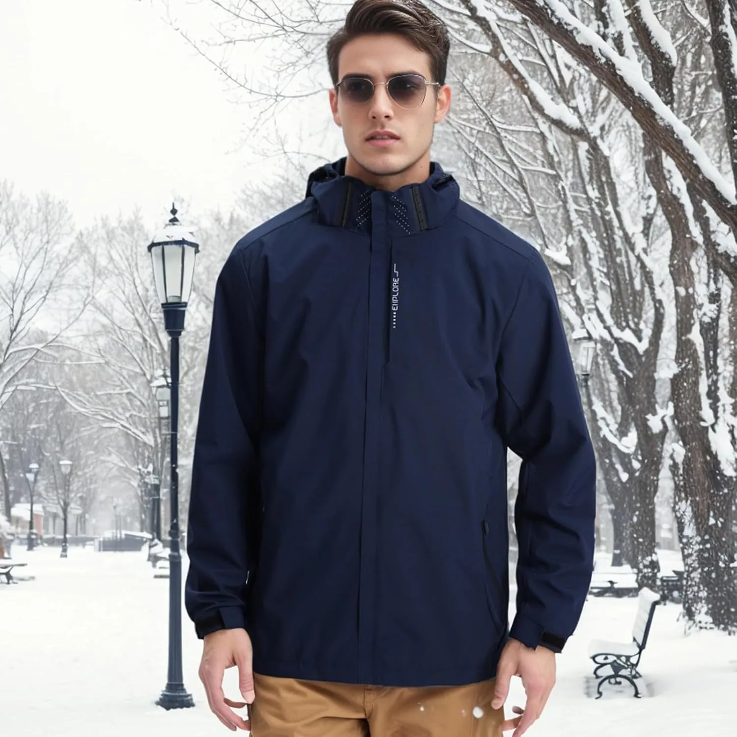 Men's Waterproof Lightweight Rain Jacket Removable Hooded Windbreaker Raincoat Outdoor Windproof Casual Jacket