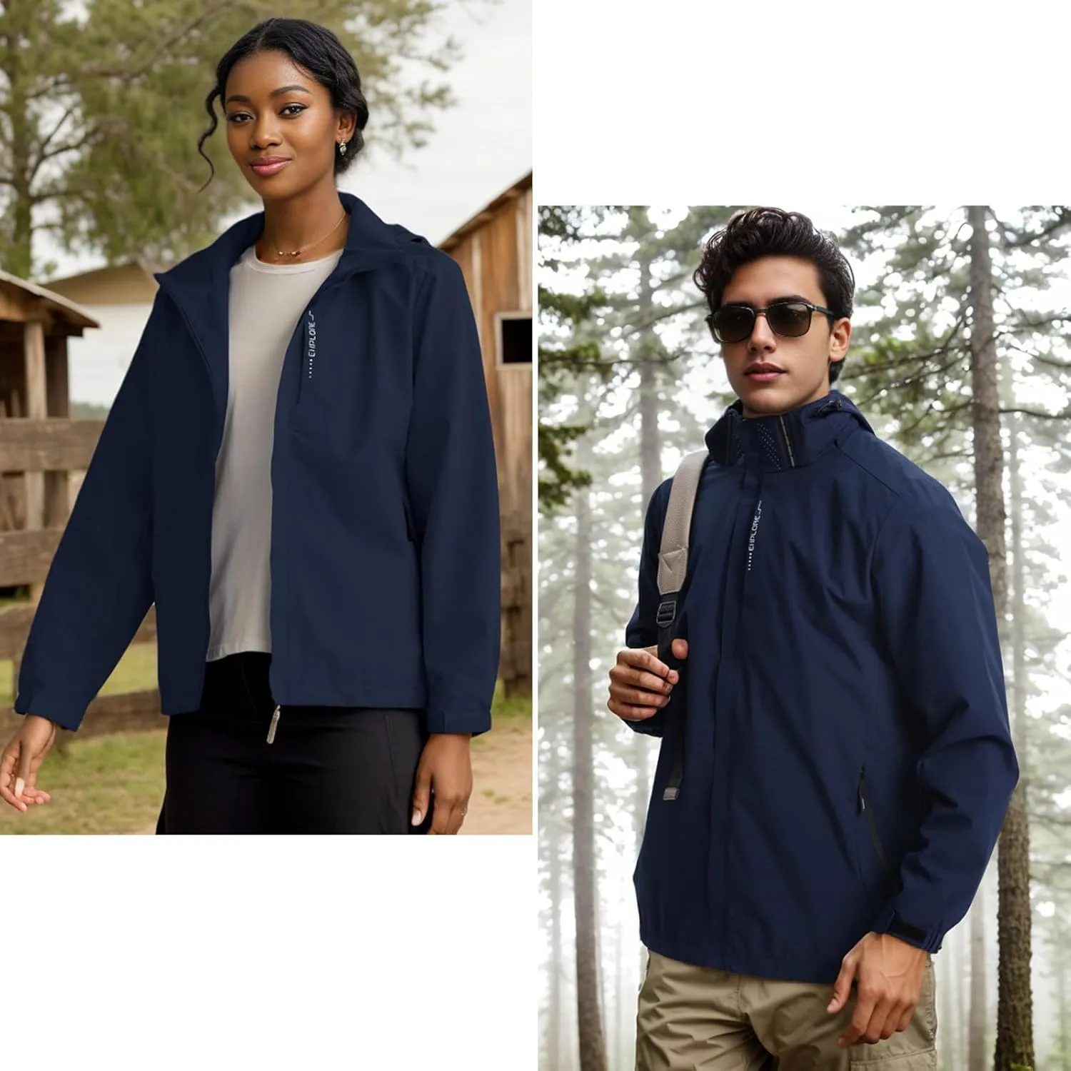 Men's Waterproof Lightweight Rain Jacket Removable Hooded Windbreaker Raincoat Outdoor Windproof Casual Jacket