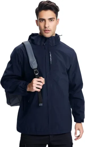 Men's Waterproof Lightweight Rain Jacket Removable Hooded Windbreaker Raincoat Outdoor Windproof Casual Jacket