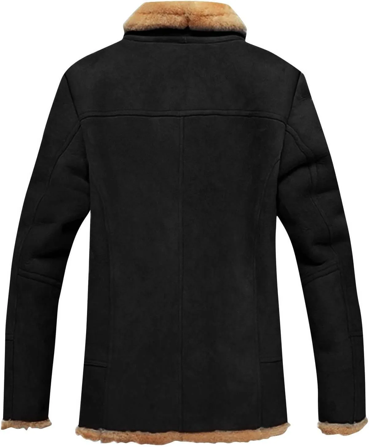 Mens Winter Coats Long Trench Coat, Sherpa Fleece Lined Pea Coat, Heavyweight Faux Suede Fur Jacket with Lapel