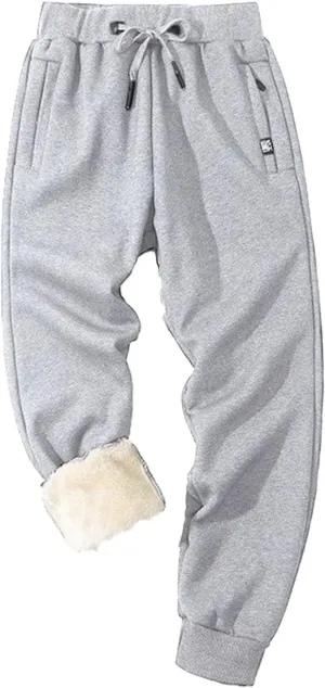 Mens Winter Pants Warm Fleece Sweatpants Sherpa Lined Joggers Thick Athletic Pants Comfy Lounge Pants with Pockets