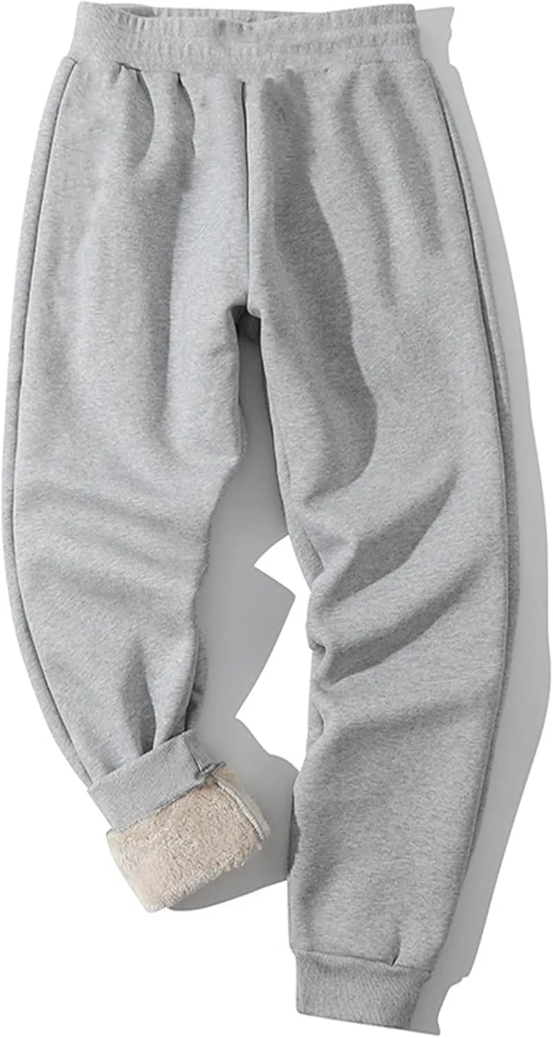Mens Winter Pants Warm Fleece Sweatpants Sherpa Lined Joggers Thick Athletic Pants Comfy Lounge Pants with Pockets