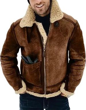 Mens Winter Warm Faux Suede Jackets Sherpa Lined Outerwear Full Zip Coats with Pockets Heavyweight Trench Coat