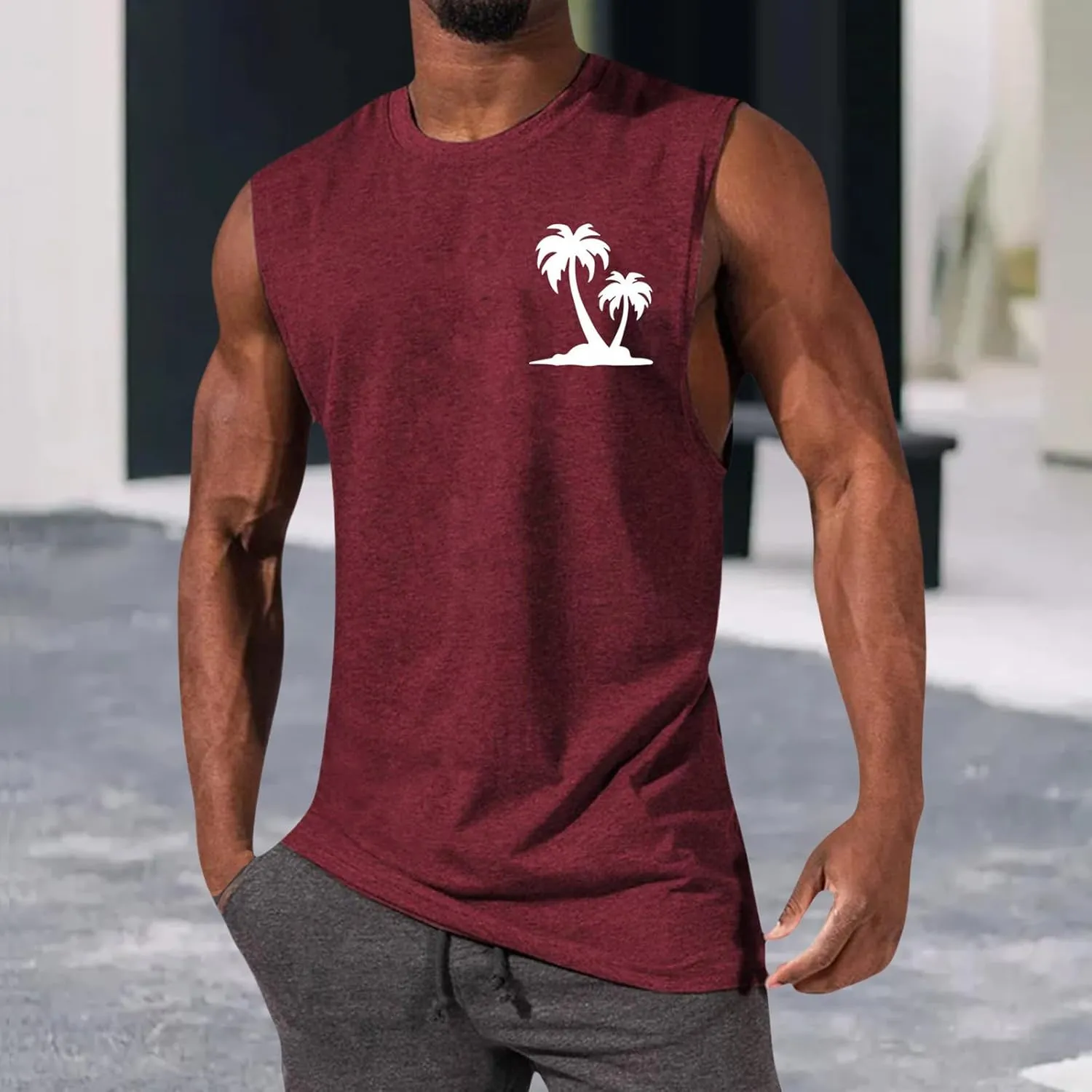Men's Workout Tank Tops Hawaiian Beach Vacation Tops Cut Off Sleeveless Shirts Summer Graphic Print Basic Undershirts