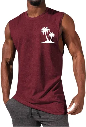 Men's Workout Tank Tops Hawaiian Beach Vacation Tops Cut Off Sleeveless Shirts Summer Graphic Print Basic Undershirts
