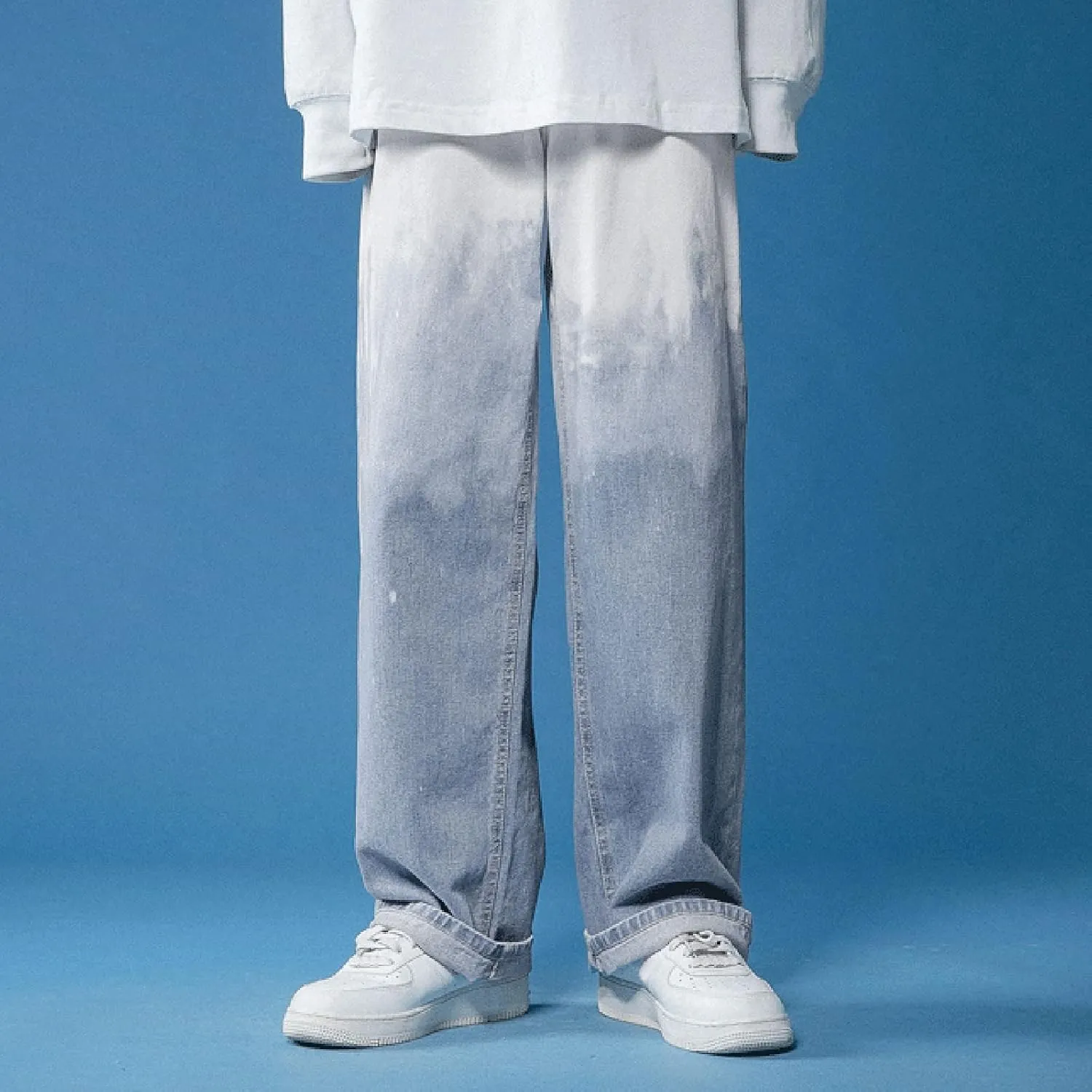 Mens Y2K Jeans Relaxed Fit Denim Trousers Fashion Hip Hop Streetwear Casual Tie Dye Loose Casual Pants Wide Leg Jeans